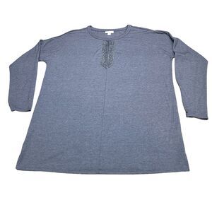 J. Jill Shirt Top Womens Medium Grey Tencel Solid Casual Long Sleeve Crew Neck